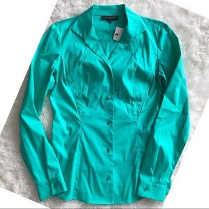 NWT $328 Lafayette Button Down Turquoise Shirt